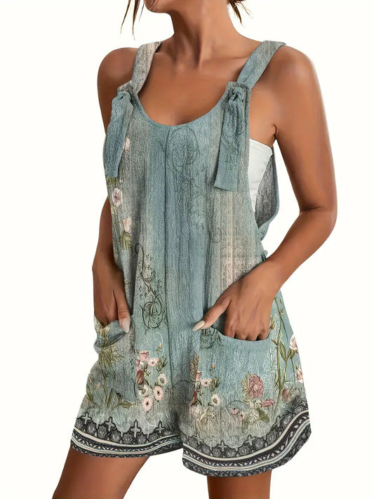 Floral Print Overall Romper